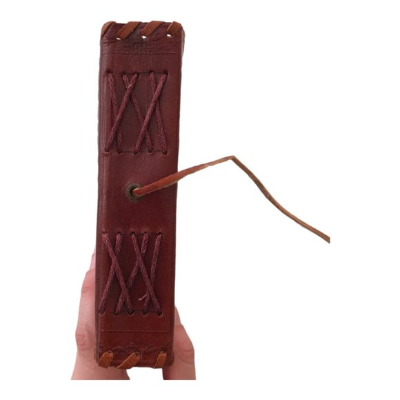 Leather Mahogany Woven Embossed Wrap Green Stone Journal - Picture 6 of 12